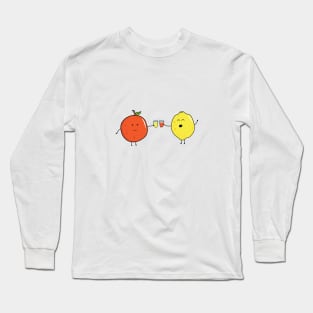 funny fruits orange and lemon drinking juice together Long Sleeve T-Shirt